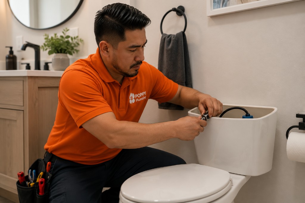 Plumber repairing a bathroom toilet